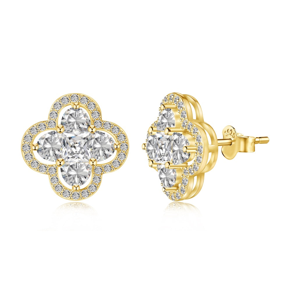 Quatre pétales surélevés en pavé de superbes boucles d'oreilles à tige
